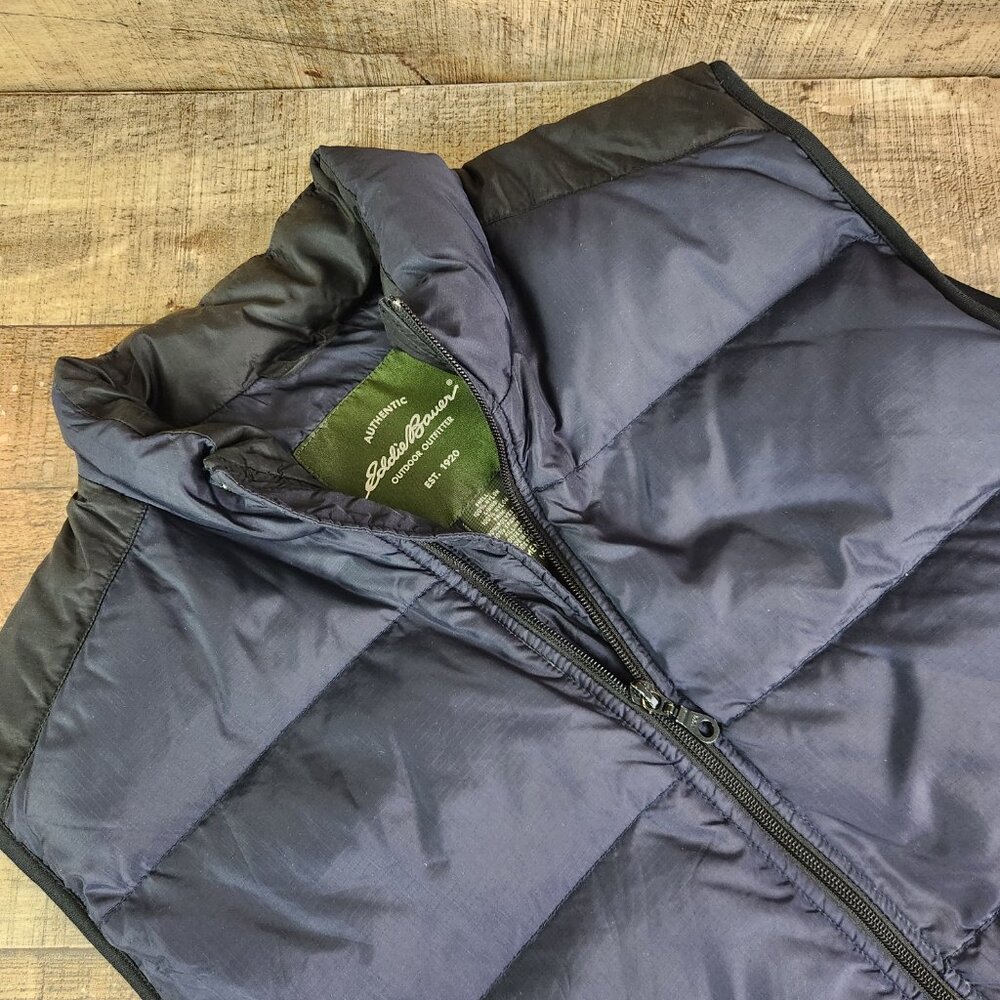 Eddie Bauer Goose Down Men's M Navy Blue Premium Quality Full Zip Up Puffer Vest